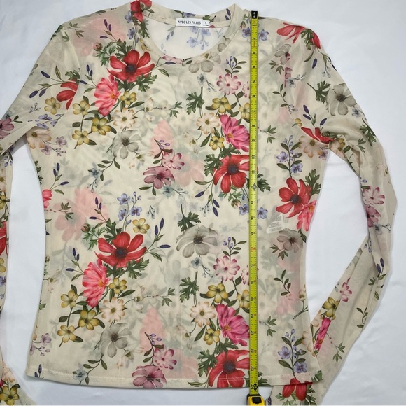 🌸 Avec Les Filles Floral Mesh Long Sleeve Top - Picture 6 of 12